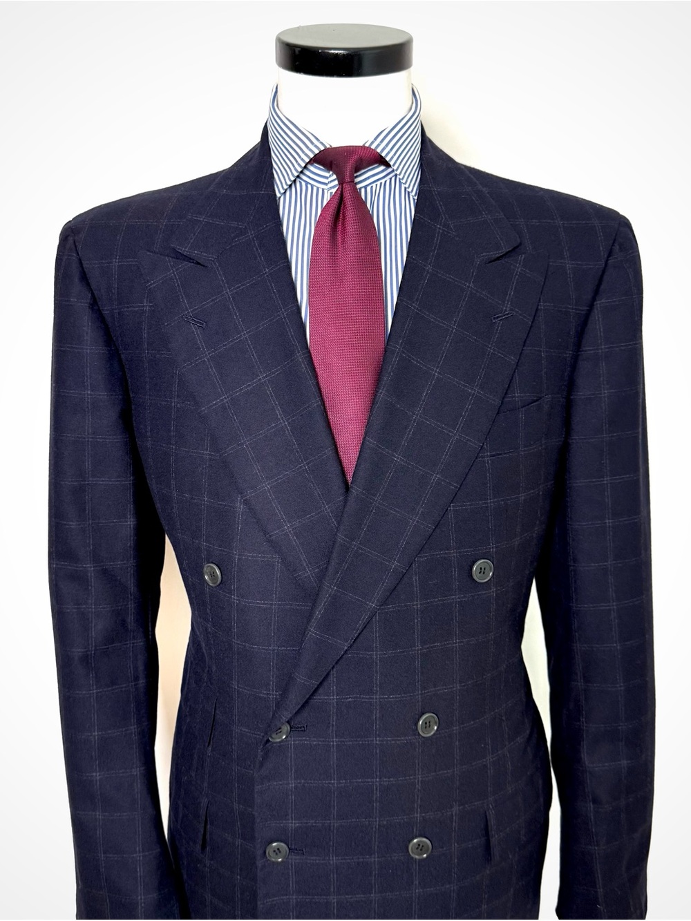 Kiton Deep Navy Double Breasted Windowpane Blazer | 42